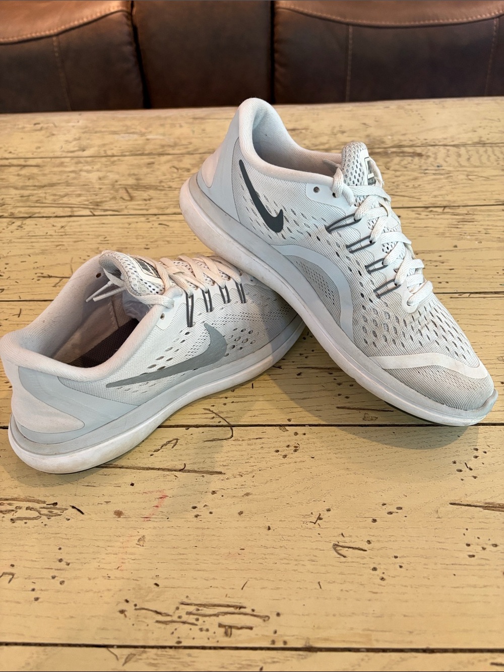 Nike Women’s White and Light Gray Running Sneakers, 8.5